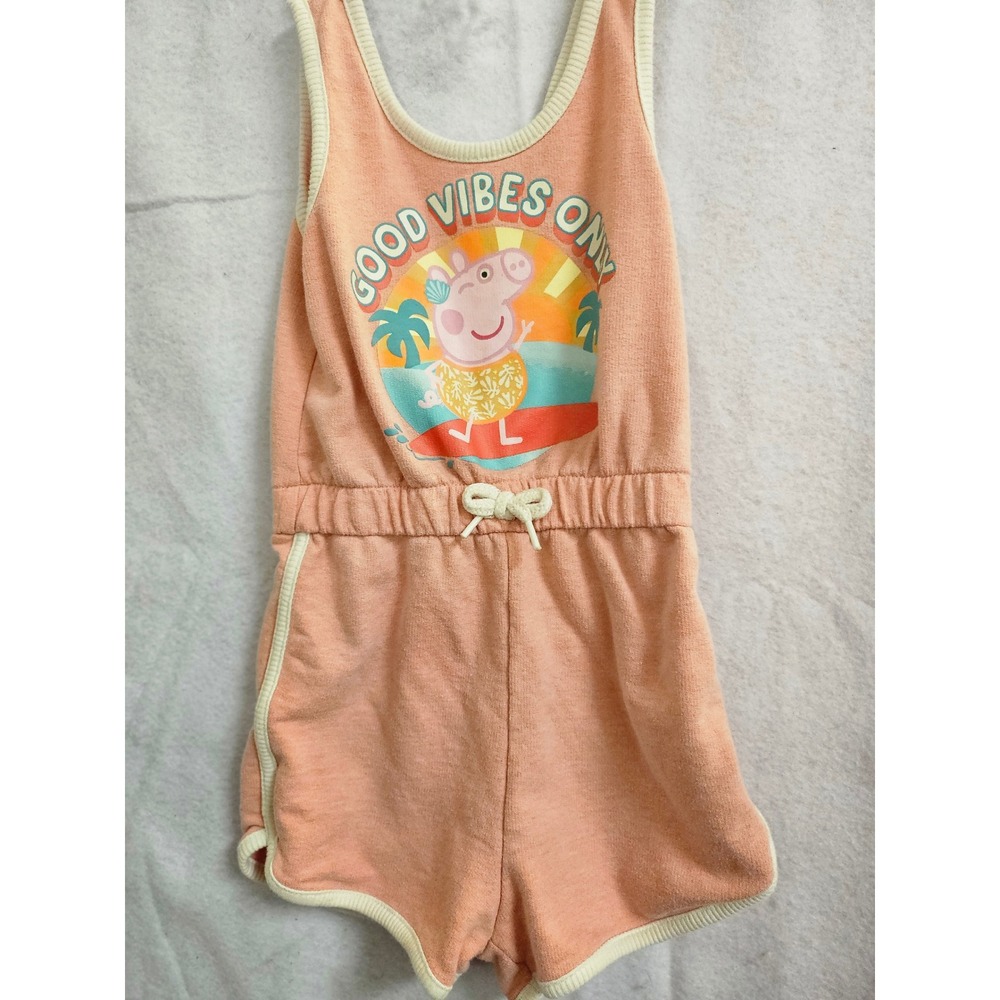Peppa Pig Girls Peach/pink  Romper Good Vibes Only 3T Summer Sleeveless